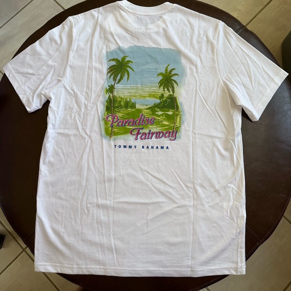 Tommy Bahama White Tee with Palm Paradise Graphic - Picture 1 of 5